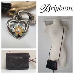 Brighton Black & Red Leather Joni Puffed Heart Square Crossbody Bag